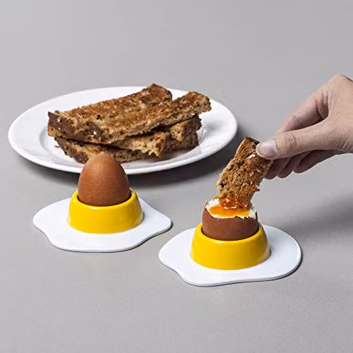 Zeal Melamine Egg Cup Set of 2, White and Yellow, Stackable and Dishwasher Safe – 2