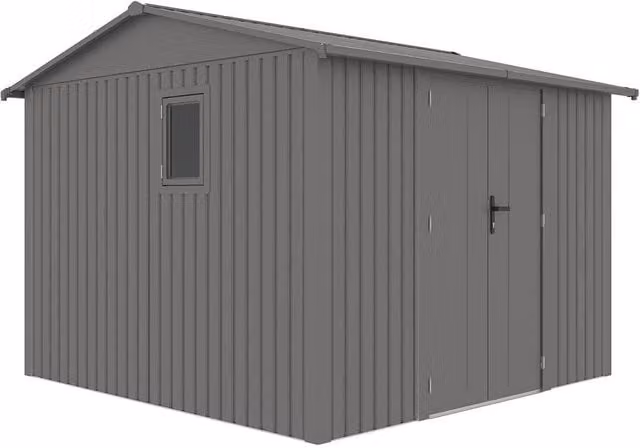 Rowlinsons Brentvale Premium Apex Galvanised Steel Metal Shed with Foundation Kit and Double Doors in Grey – 1