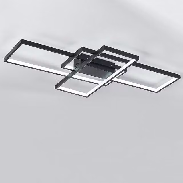 Living Star Rectangular LED Semi Flush Ceiling Light in Black