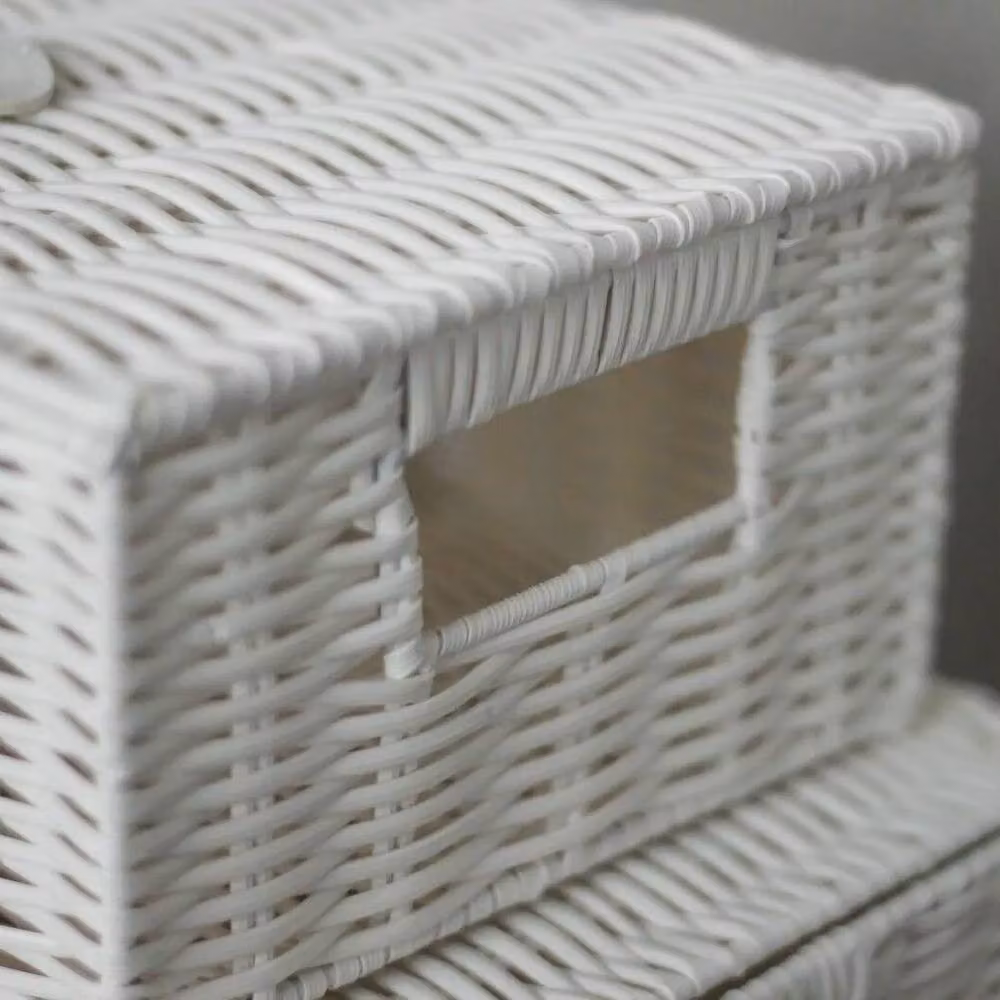 Marco Paul Set of 3 White and Brown Open Weave Decorative Storage Baskets with Lids – 4