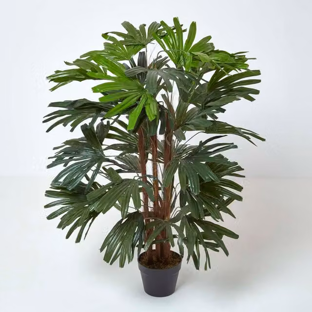 Homescapes Artificial Rhapis Excelsa Palm Tree, Green, Height: 120 cm