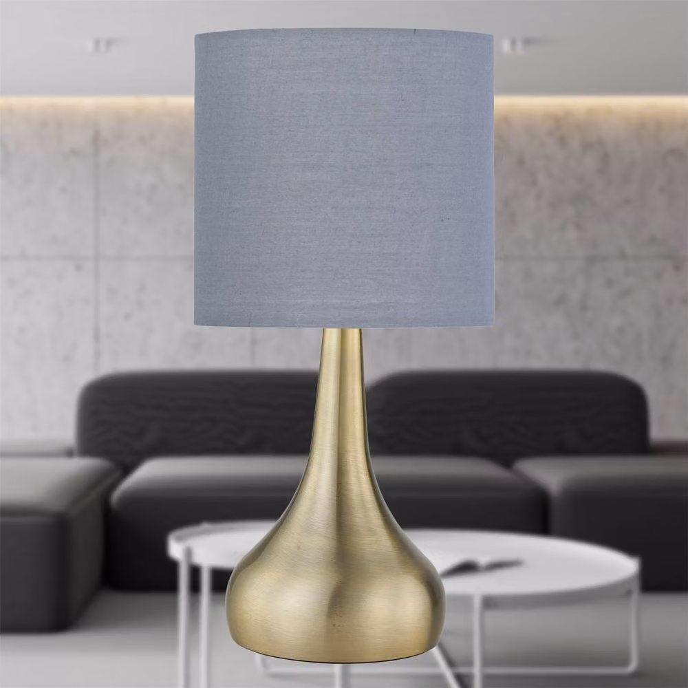 First Choice Lighting Romana Set of 2 Antique Brass Touch Table Lamps with Grey Fabric Shades – 3