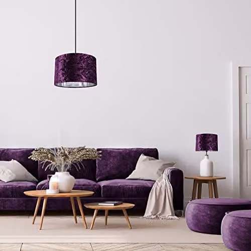 Happy Homewares Modern Purple Crushed Velvet Circular Drum Lampshade with Silver Inner – 2
