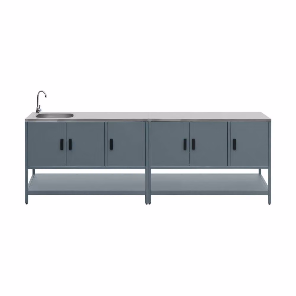sweeek Outdoor Kitchen in Grey Stainless Steel, 2 Modules, W/D/H: 142 x 80 x 51 cm – 2