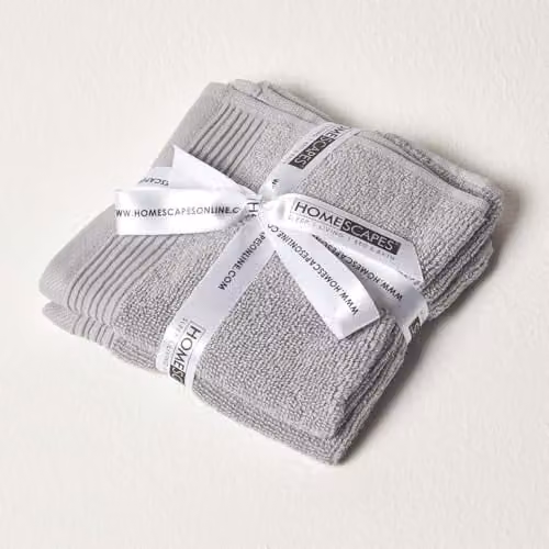 HOMESCAPES Set of 2 Grey Cotton Face Cloths, 700 GSM, W/D/H: 30 x 30 x 30 cm
