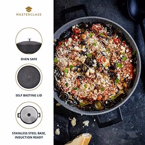 MasterClass Black Cast Aluminium Shallow Casserole Dish, 32 cm – 3
