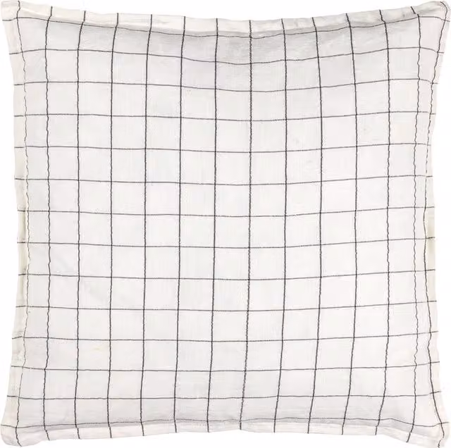 Ecru Linen Grid Check Square Cushion with Polyester Filling
