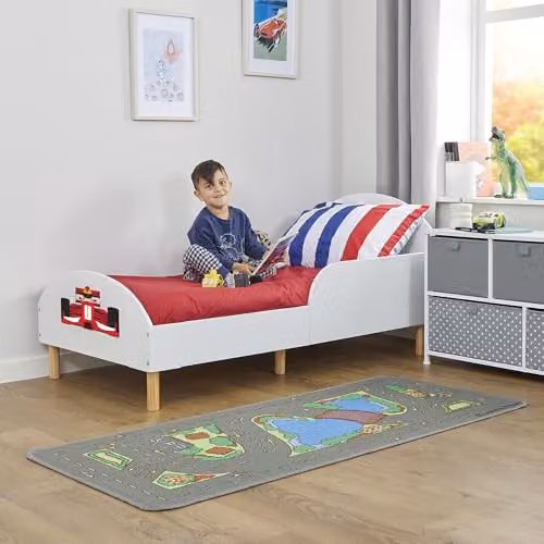 Liberty House Toys Formula 1 Kids Toddler Bed in White, H68 x W74 x D144 cm