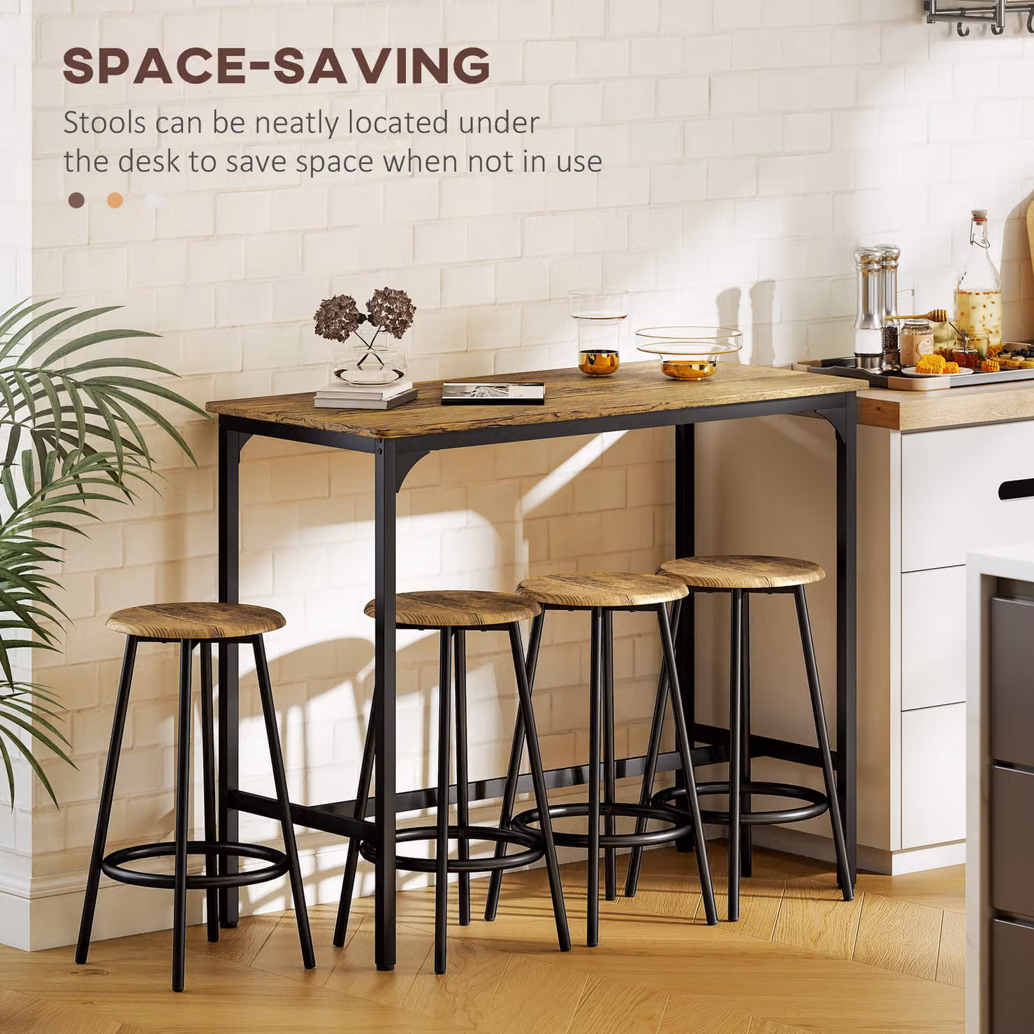HOMCOM Five-Piece Industrial-Style Bar Table and Chair Set in Brown and Black – 4