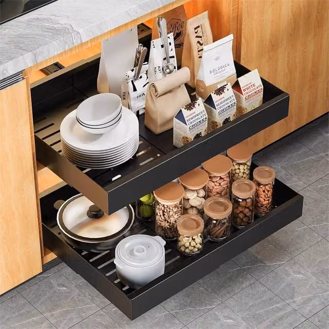 Nordara Black Matt Metal Pull Out Kitchen Cabinet Organizer and Slide Out Storage Shelf