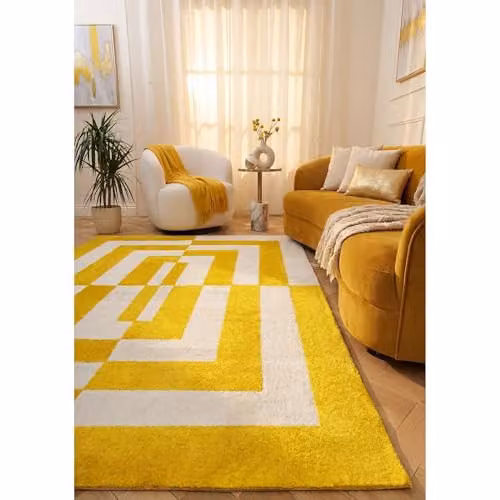 THE RUGS Joli Area Rug, Geometric Modern Design in Yellow and White, W: 120 cm x D: 170 cm – 3