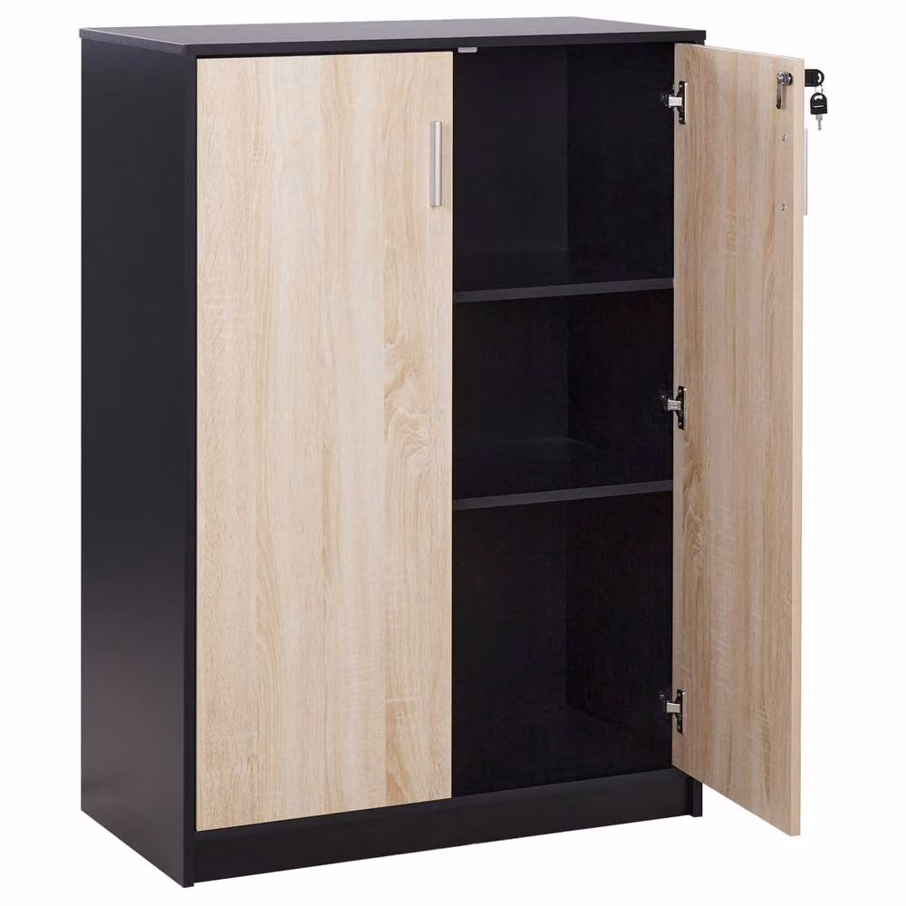 Wyld and Coco Brown Modern Lockable Storage Cabinet with Adjustable Shelves, W: 80 cm, D: 40 cm, H: 117 cm – 4