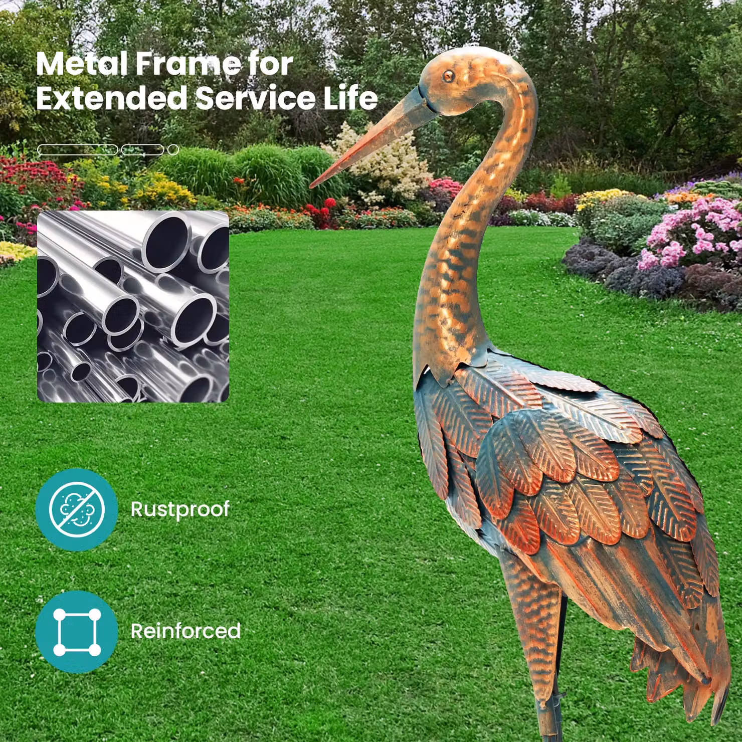 Costway 2-Piece Metal Crane Garden Statue Set in Bronze – 3