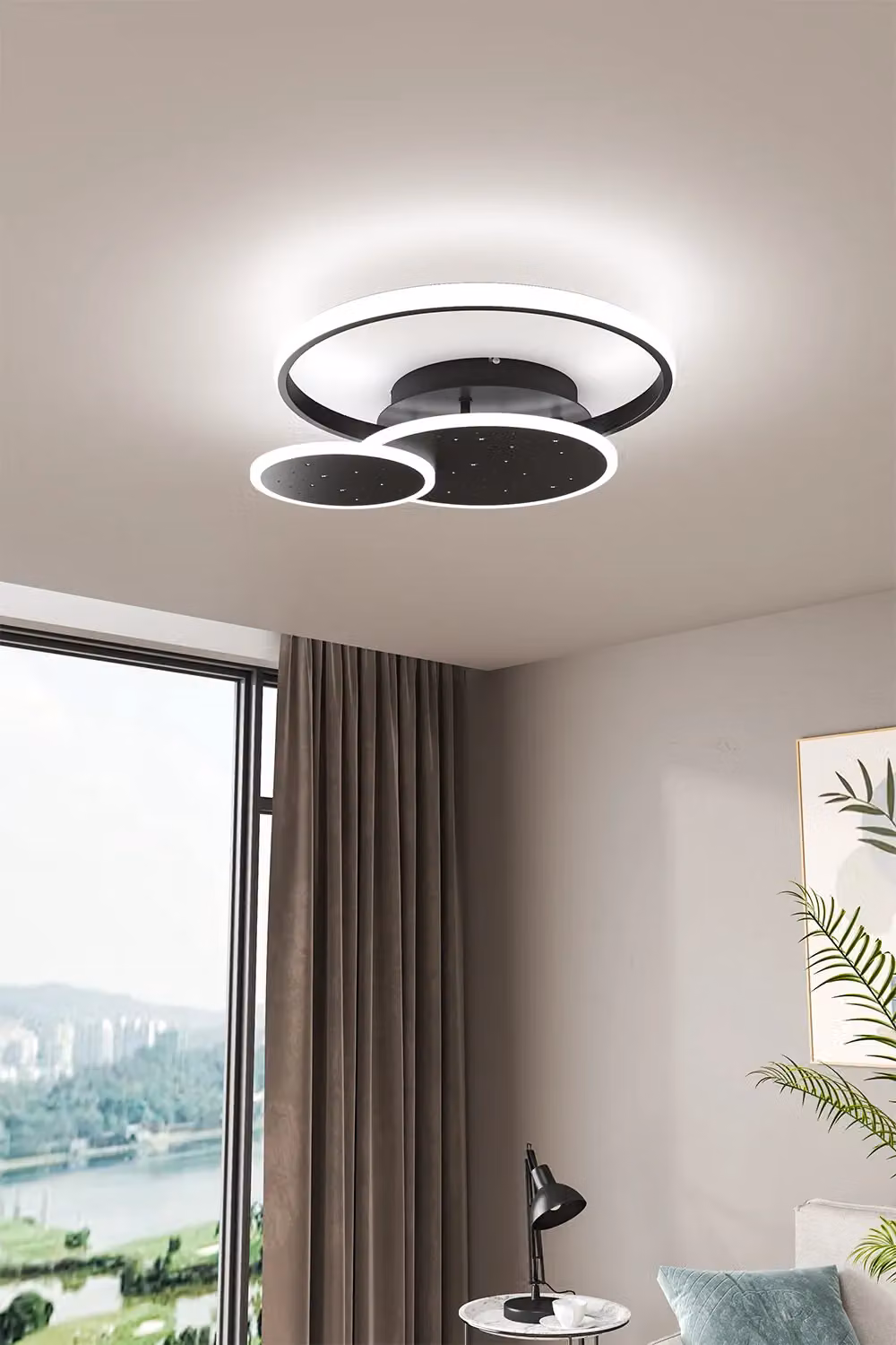 Livingandhome Modern LED Ceiling Light in Black with Starry Sky Cloud and Circular Design – 2