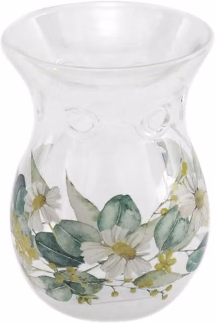 KDMK Glass Daisy Floral Oil Wax Warmer with Tealight Holder in Black and Transparent