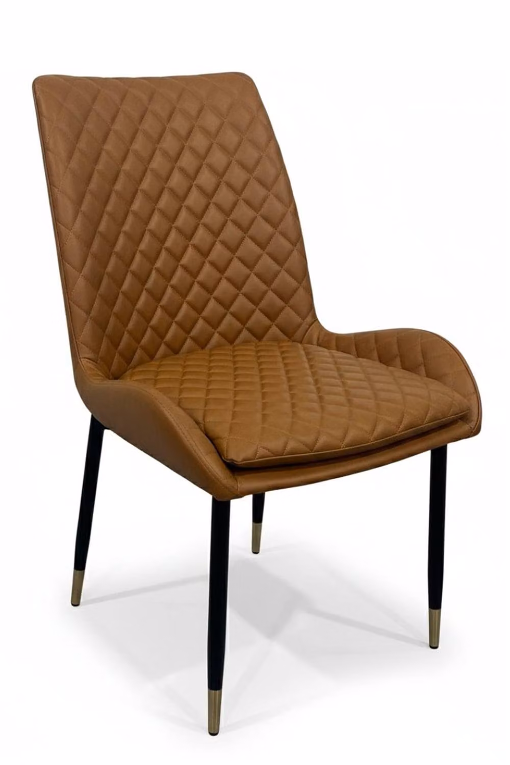 IH Design Set of 2 Tan Diamond Quilted PU Leather and Metal Dining Chairs – 4