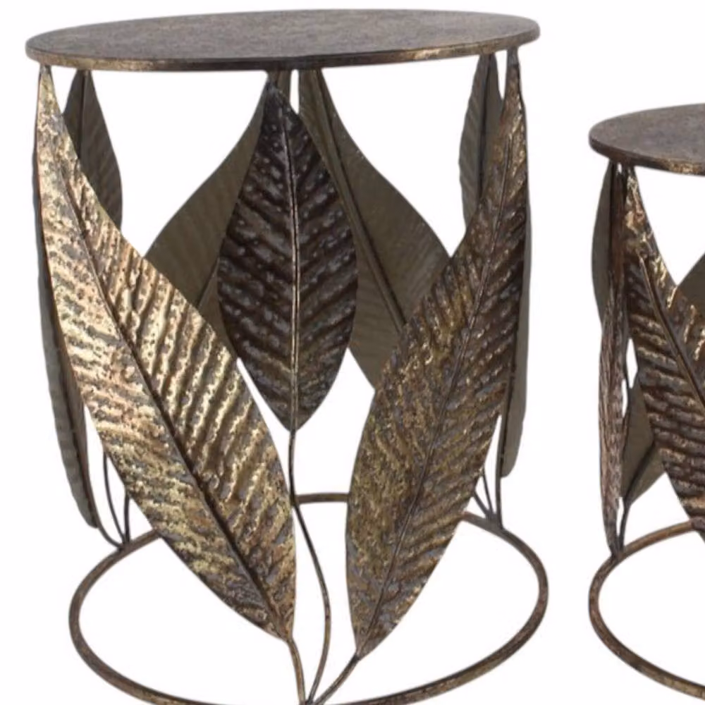 Minster Set of 2 Gold Metal Floral Design Nested Tables, W/D/H: 50 x 50 x 61 cm – 2
