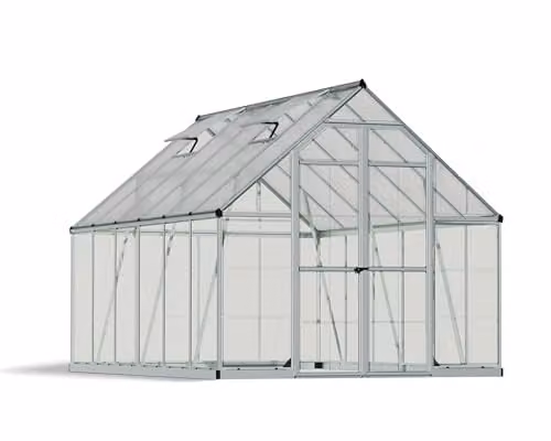 Palram Canopia Balance Silver Greenhouse with Polycarbonate Panels and Twinwall Roof, Clear, W: 244 cm, D: 367 cm, H: 229 cm – 1