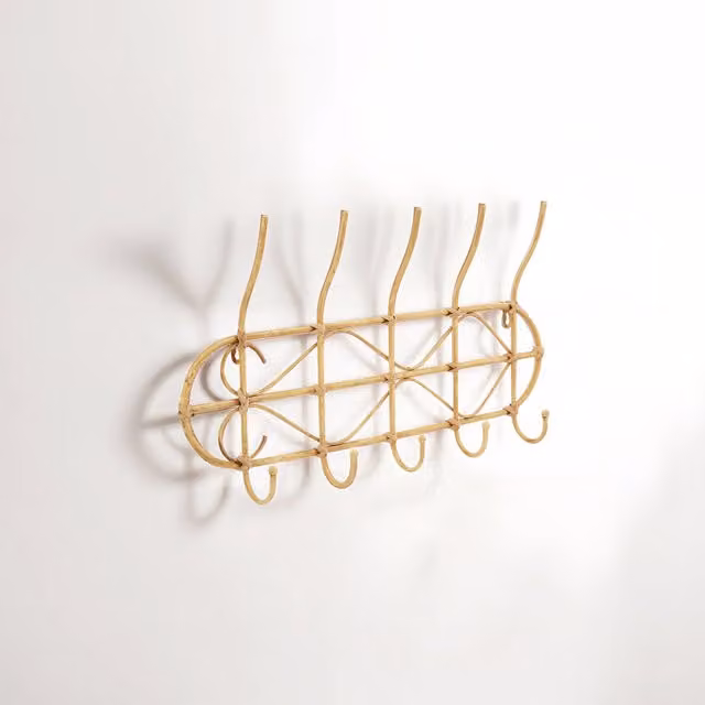 Orsina Five Hook Wooden Hanging Organiser in Brown, Gold and Beige