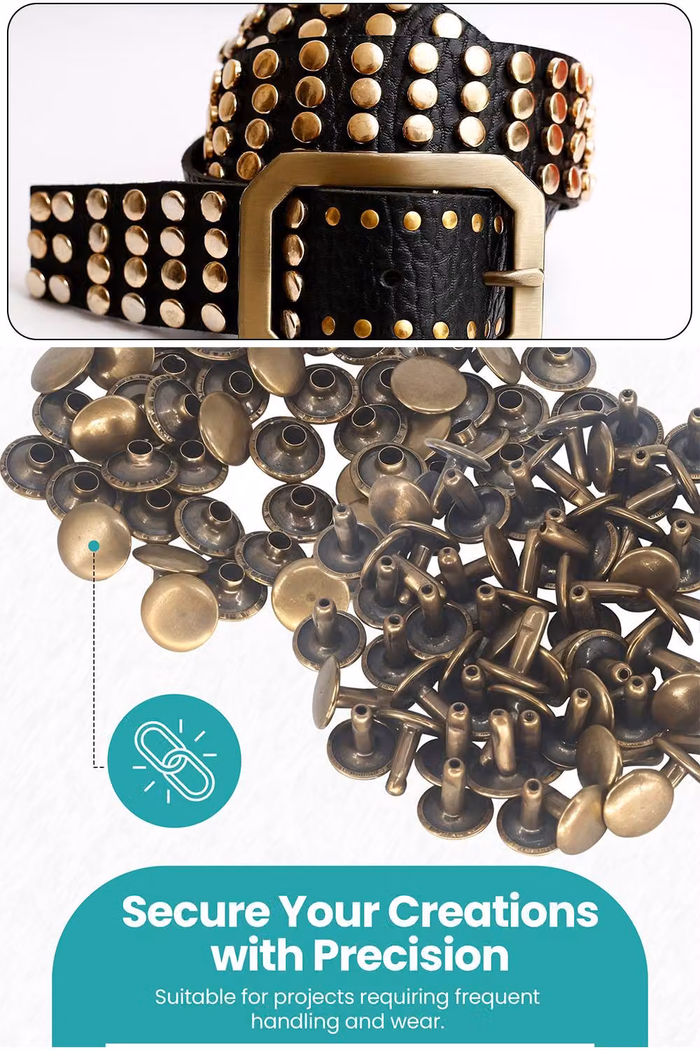Neel Blue 9mm Double Cap Rivets Bronze Tubular Metal Studs for Leather, 100pcs – 3