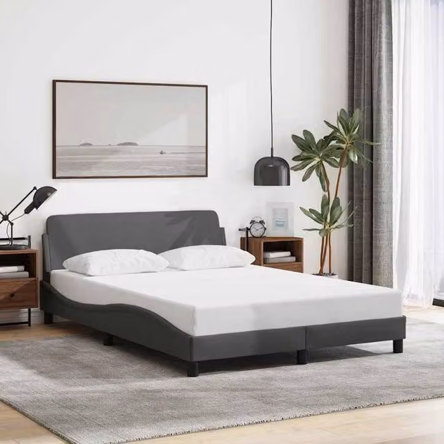 Berkfield Home Dover Upholstered Double Bed Frame in Dark Grey, W: 135 cm, L: 190 cm