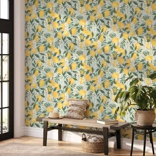 Rasch Portofino Self-Adhesive Non-Woven Botanical Wallpaper in Yellow, Green, White and Blue – 3