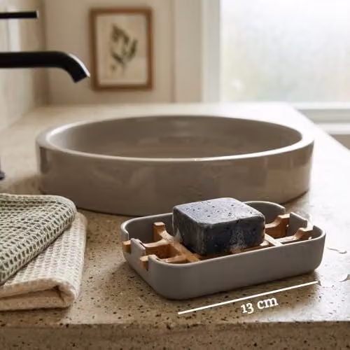 Orsina Grey Bamboo Soap Dish with Drainage and Removable Insert – 2