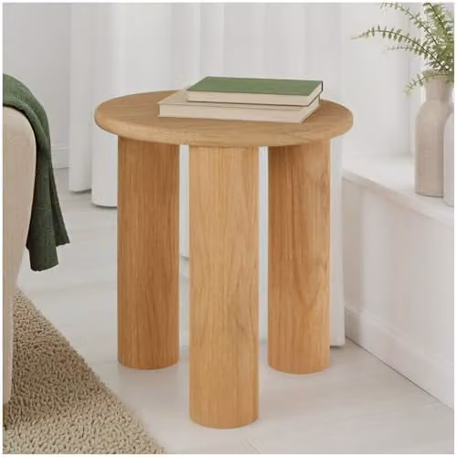 tectake Sisi Round Side Table in Rustic Brown with Solid Wood Legs, W/D/H: 40 x 40 x 45.5 cm