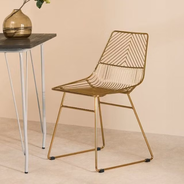 Orsina Gold Metal Wire Chair with Geometric Design – 1