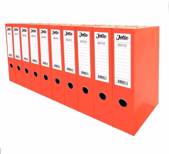 Jotie Red Cardboard A4 Document Box File Set of 10