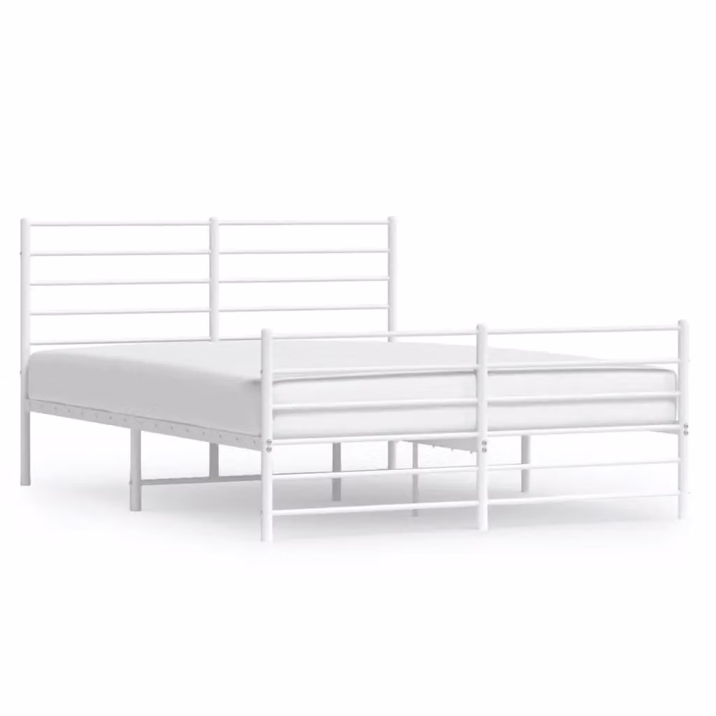 Berkfield Home Metal Bed Frame with Headboard and Footboard in White, W/D/H: 140 x 190 cm – 2