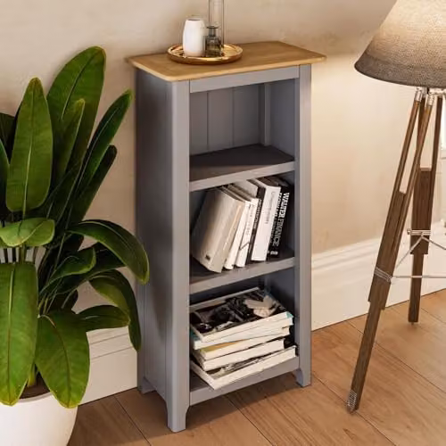 FWStyle 3 Tier Oak Veneer Bookcase in Dove Grey, H 82 x W 45 x D 23 cm – 2