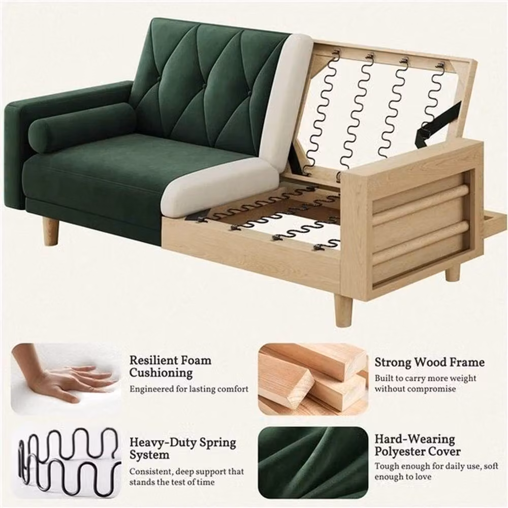 PAWNORA Green Velvet Convertible Sofa Bed – 4