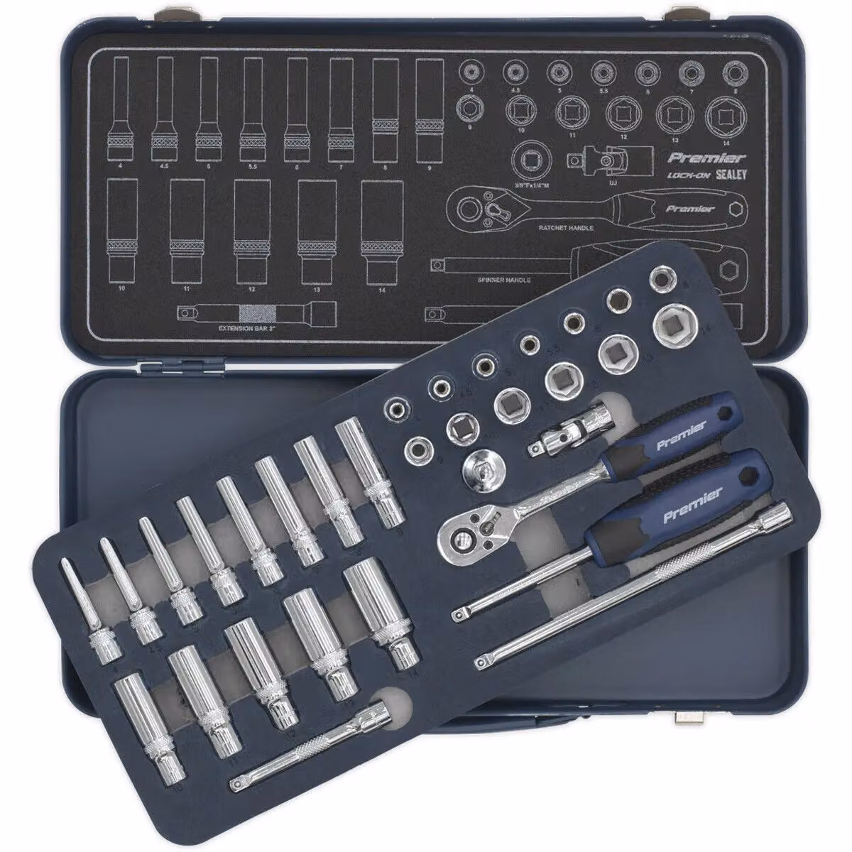 Loops 32 Piece 1/4 Inch Metric Socket Set with 6 Point Lock-On Rounded Heads in Silver and Multicolour – 3