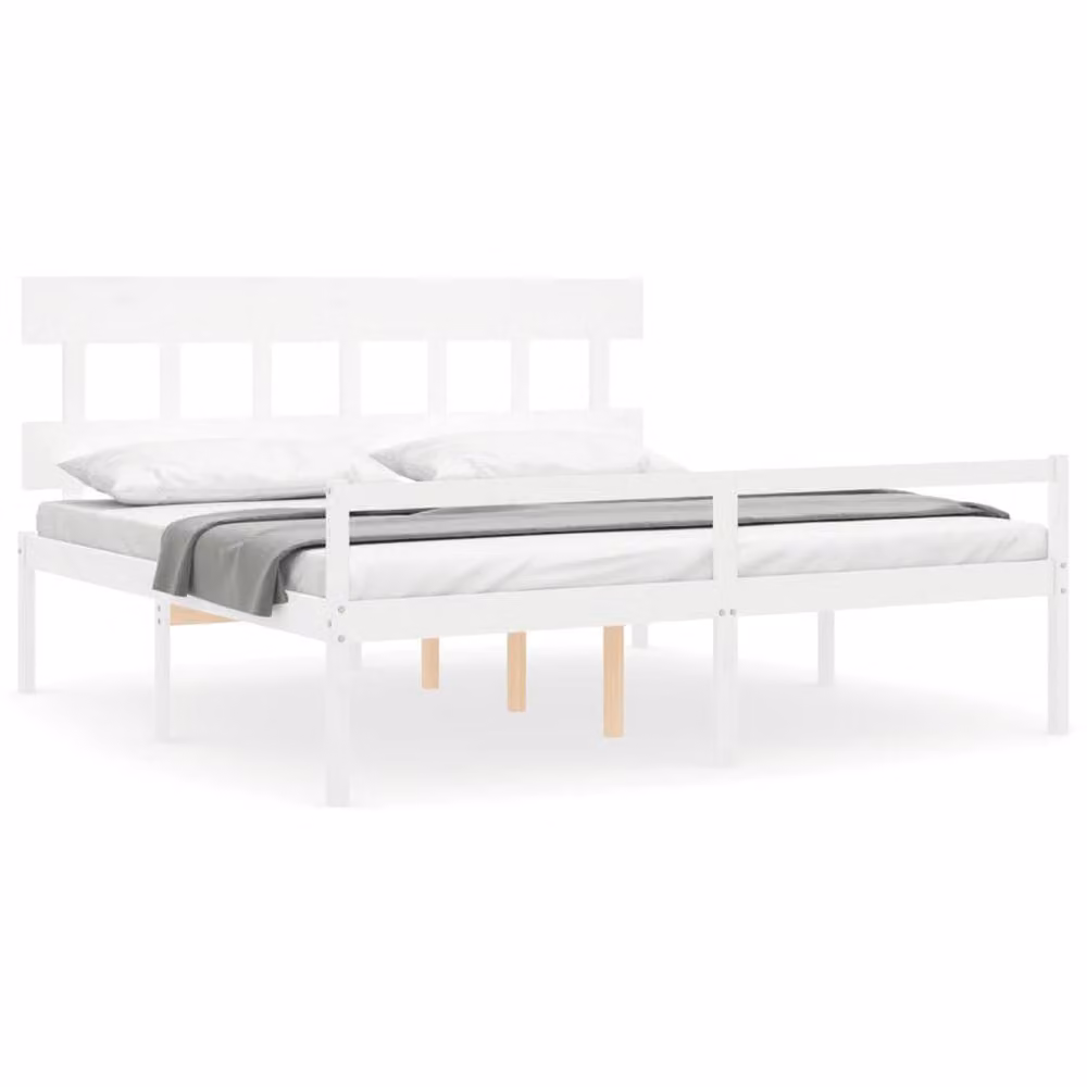Berkfield Home White Solid Pine Wood Bed Frame with Headboard 200 x 200 cm – 2