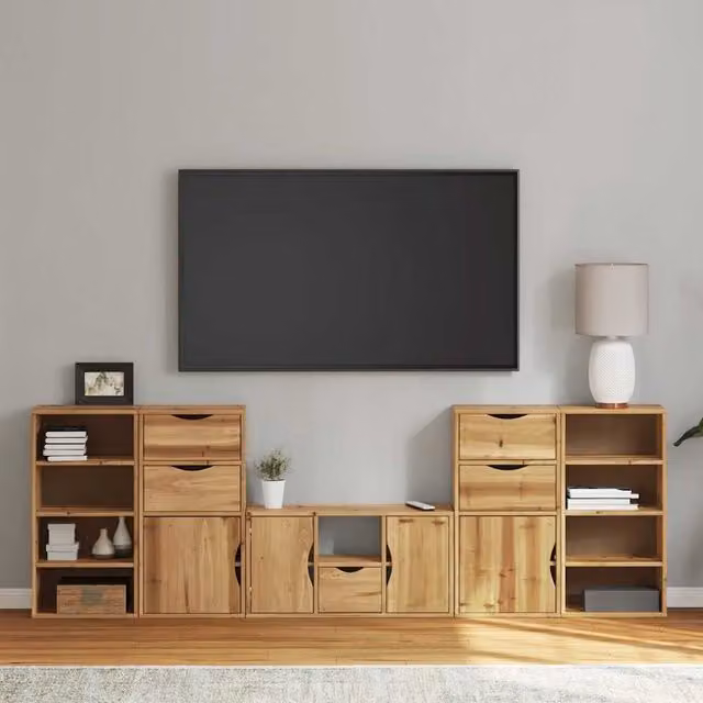 Berkfield Home ODDA 5 Piece Solid Wood Pine TV Unit with Storage in Brown