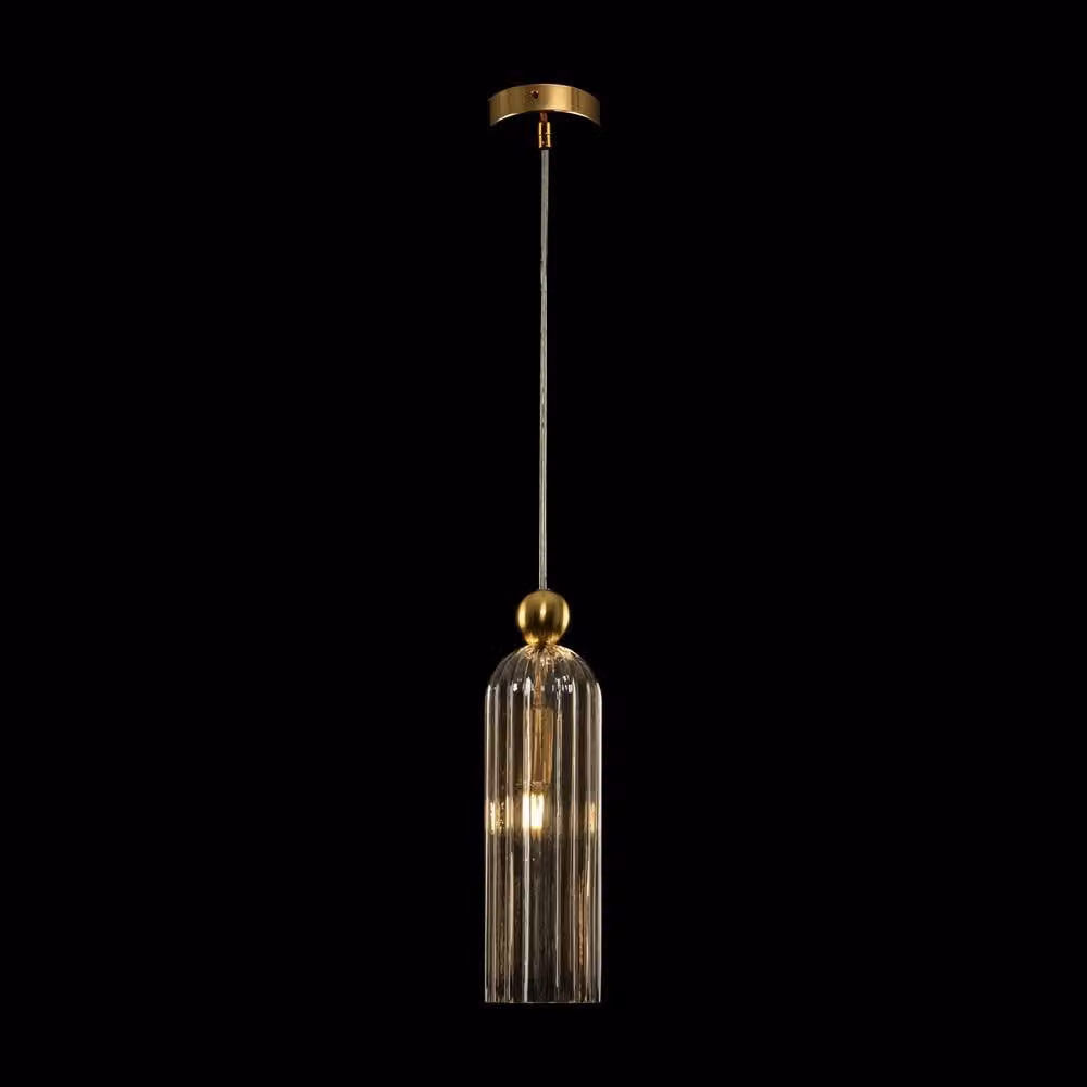 Netlighting Antic Modern Slim Pendant Ceiling Light in Gold and Brass with Cognac Glass Shade – 2