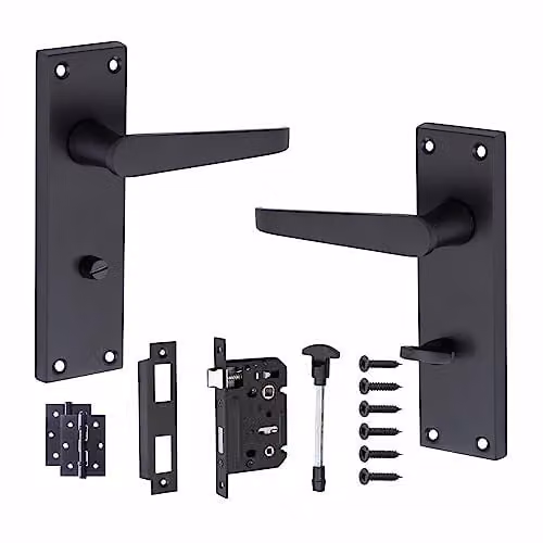 Golden Grace Victorian Straight Bathroom Door Handle in Matt Black