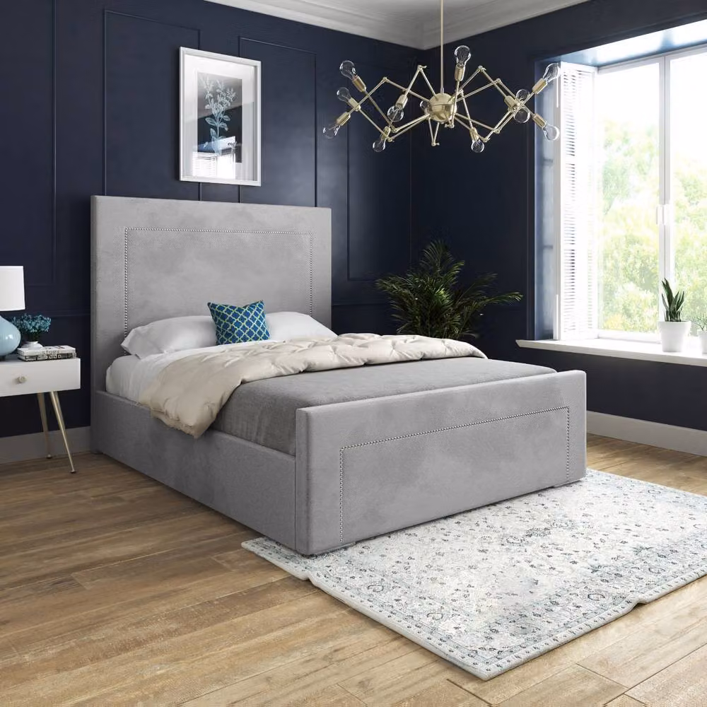 Casani Kensworth Upholstered Grey Velvet Designer Bed Frame, W/D/H: 137 x 120 x 200 cm – 2