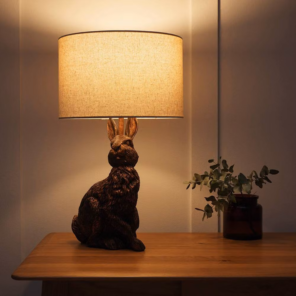 K LIVING Bunny Table Lamp in Copper and Bronze with Beige Fabric Shade – 2
