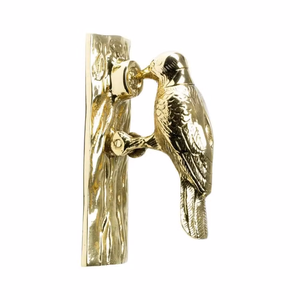 NESTLUNE Polished Brass Woodpecker Door Knocker in Gold, W: 52 cm, H: 1000 cm – 3