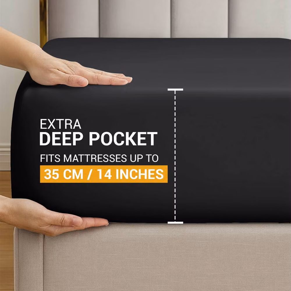Pamposh 4 Piece Egyptian Cotton Double Duvet Set with Matching Fitted Sheet in Black, W/D/H: 200 x 200 x 140 cm – 2