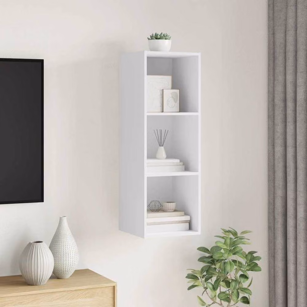 Berkfield Home Practical Wall-mounted TV Cabinet in White, W/D/H: 37 x 37 x 107 cm – 3