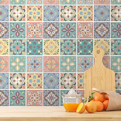 WALPLUS Marbella Multicolour Spanish Tile Stickers, 24 Piece Self Adhesive Geometric Wall Decals, W/D/H: 15 x 15 x 0.54 cm – 2