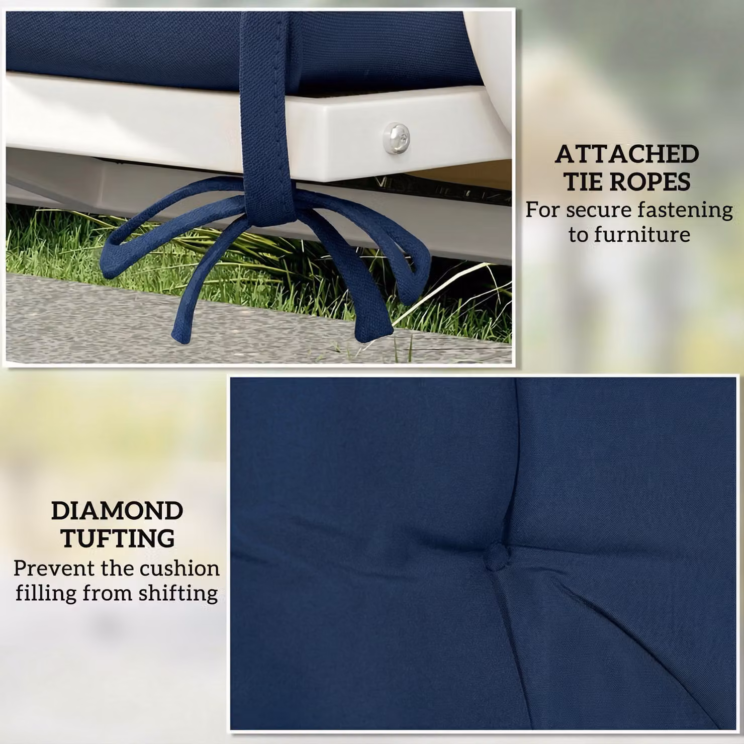 Outsunny 2 Seater Garden Bench Pad with Back and Ties, Dark Blue, W: 98 cm, H: 100 cm – 4