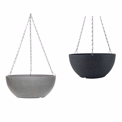 Garden Gear Grey Stone Effect Hanging Basket Planter with Metal Chain, Diameter: 35 cm – 1