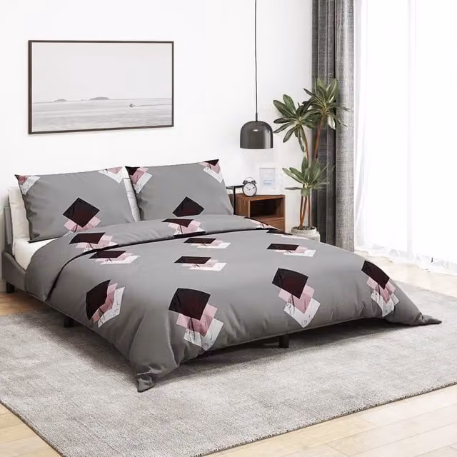 Berkfield Home Grey Cotton Duvet Cover and Pillowcase Set, W: 140 cm, L: 200 cm – 1