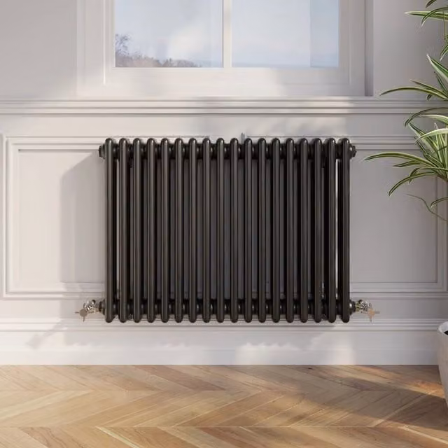 Temprazo Black Steel Wall Mounted Column Radiator W/D/H: 30.0 x 42.5 x 10.0 cm