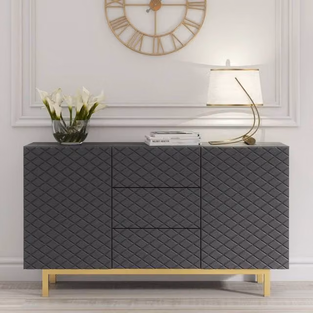 Creative Furniture Diamond Luxe Modern Geometric Sideboard in Dark Grey, W: 140 cm, H: 80 cm, D: 35 cm