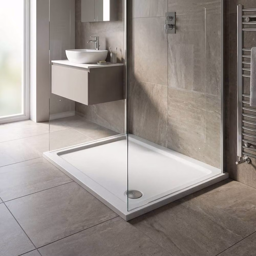 Balterley Premium Slip Resistant Rectangular White Stone Resin Shower Tray W/D/H: 100 x 76 x 2.5 cm – 4